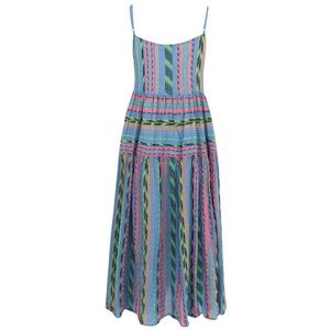 Devotion Twins Apatitis Dress Blue Pink Stripe Cotton Maxi Medium NWT